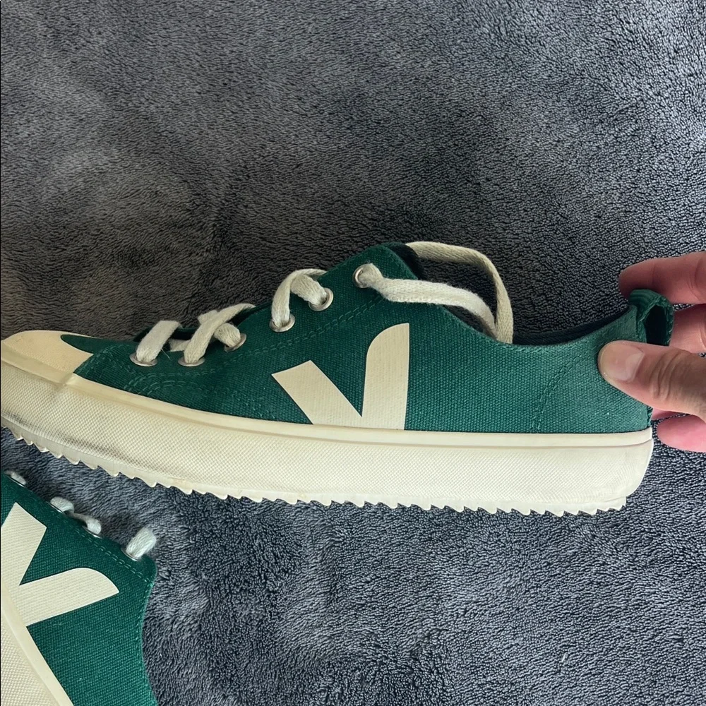 Veja Green Canvas Low-Top Sneakers with Cream Accents - Picture 6 of 7